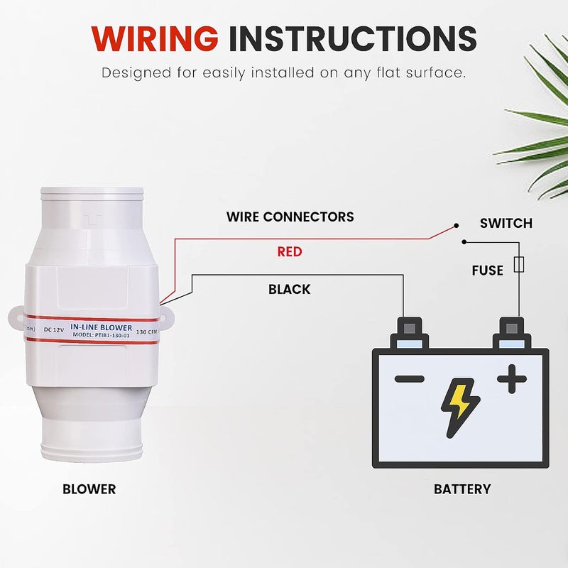 DC HOUSE 3'' in-Line Marine Bilge Air Boat Blower 12V Electric 130 CFM White - Image 4